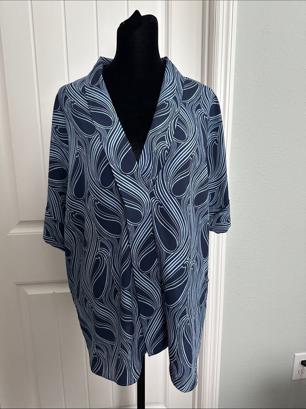 Michael Kors Navy and Light Blue Wave-Print top.